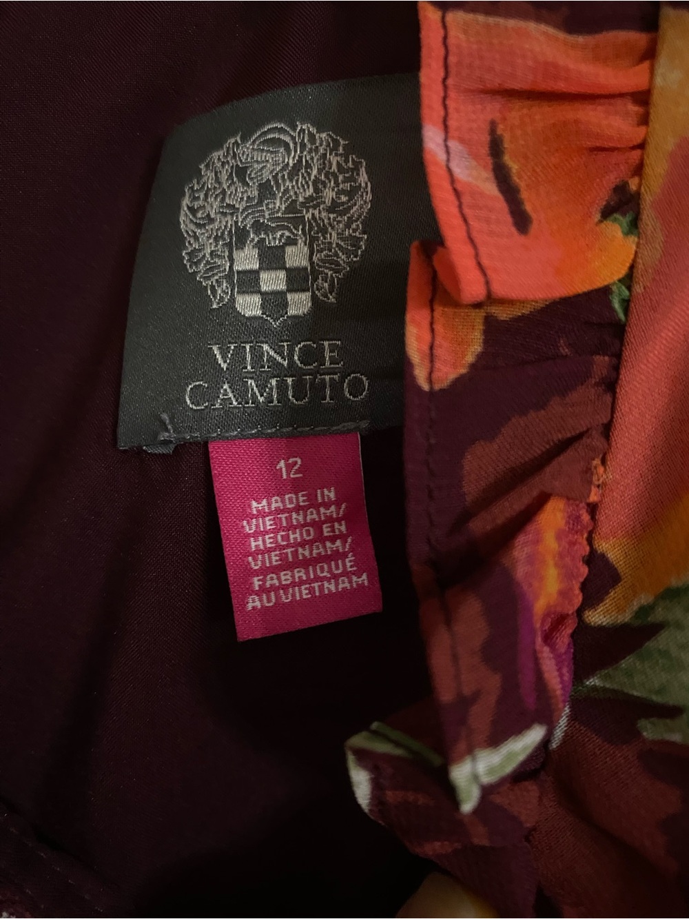 NWT Vince Camuto Floral Tiered Maxi Dress in Burgundy, Orange and Green - Picture 5 of 6